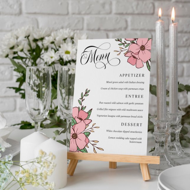 Menu Bonito Flores Rosa, Casamento Suave (Criador carregado)
