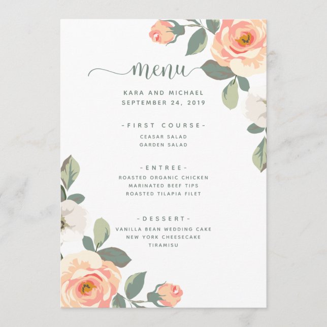 Menu Bonito Peach Floral | Casamento (Frente)
