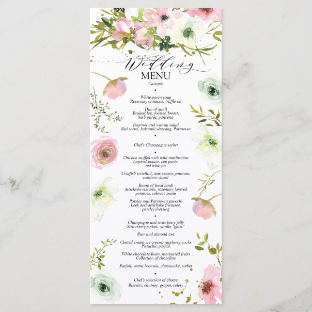 Menu Bonito rosas brancas e embebidas em ouro (Frente)