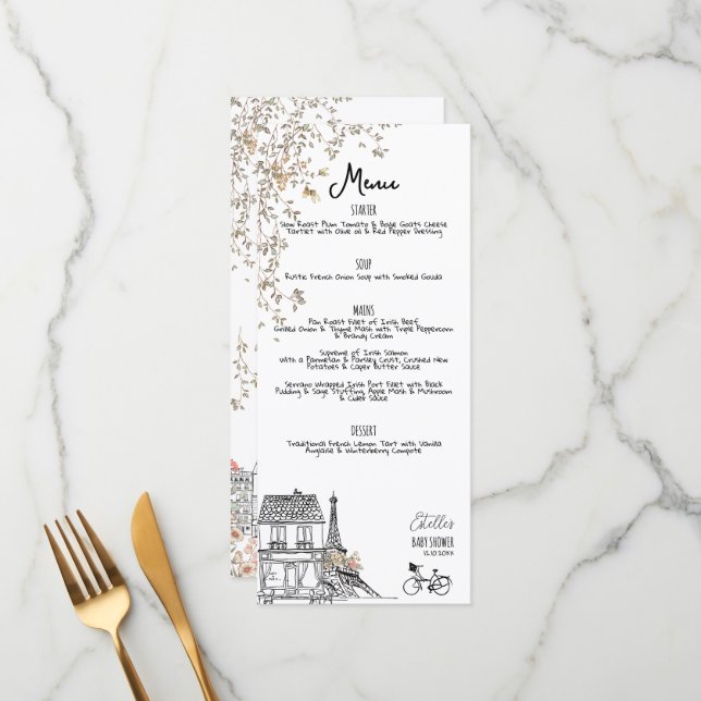 Menu Bonjour Bebe Sexo Chá de fraldas Neutro (Frente/Verso In Situ)