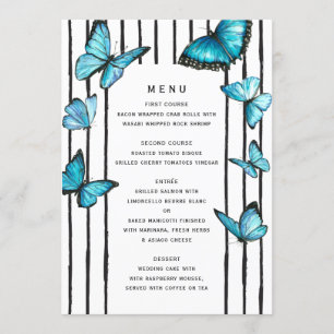 Menu Borboletas azuis. Listras brancas pretas