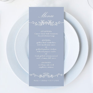 Menu Borda Floral Francesa Clássica Dusty Blue