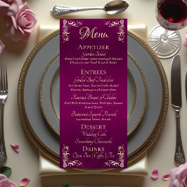 Menu Borda Ornamentada & Monograma de Coração - Ameixa