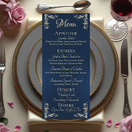 Menu Borda Ornamentada & Monograma de Coração - Azul