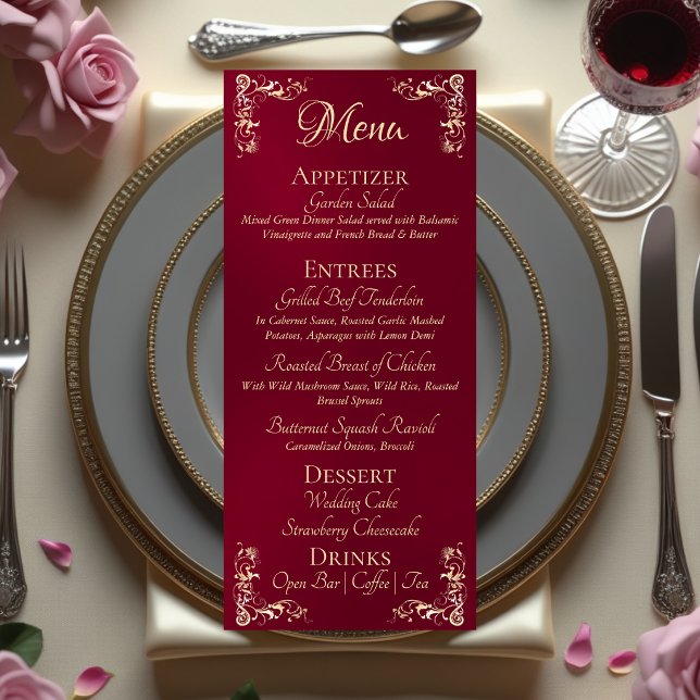 Menu Borda Ornamentada & Monograma de Coração - Borgonh (Criador carregado)