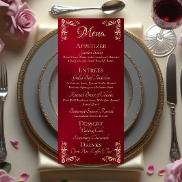 Menu Borda Ornamentada & Monograma de Coração - Vermelh
