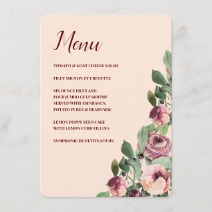 Menu Borgonha e Peach Floral Watercolor