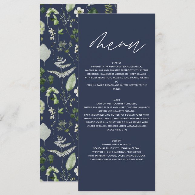 Menu Botânica Personalizada para Casamentos Elegante Fo (Frente/Verso)