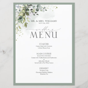 Menu Botânica Verde Floral Vidro-Cama Casamento