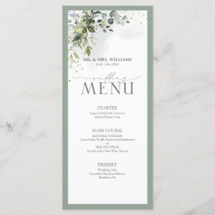 Menu Botânica Verde Floral Vidro-Cama Casamento