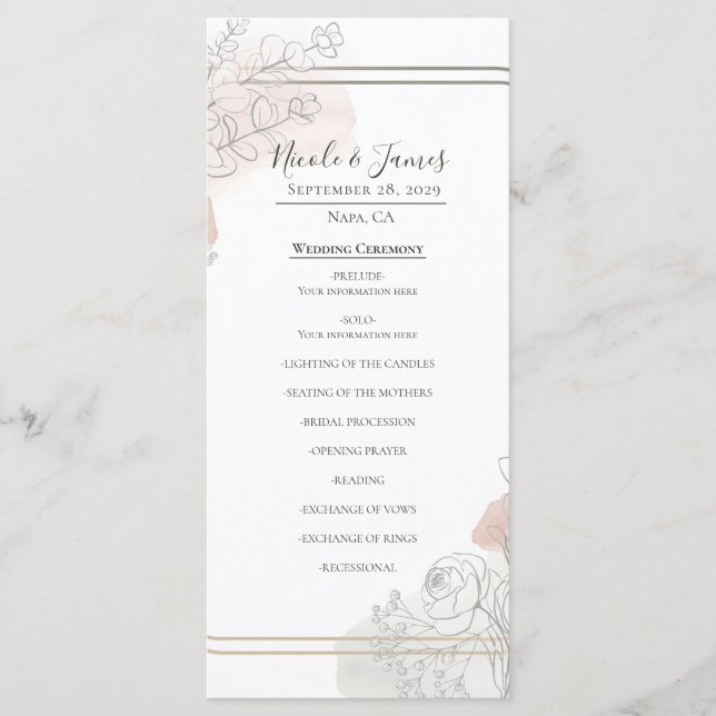 Menu Botanical Outline Sage & Blush Floral Wedding  (Frente)
