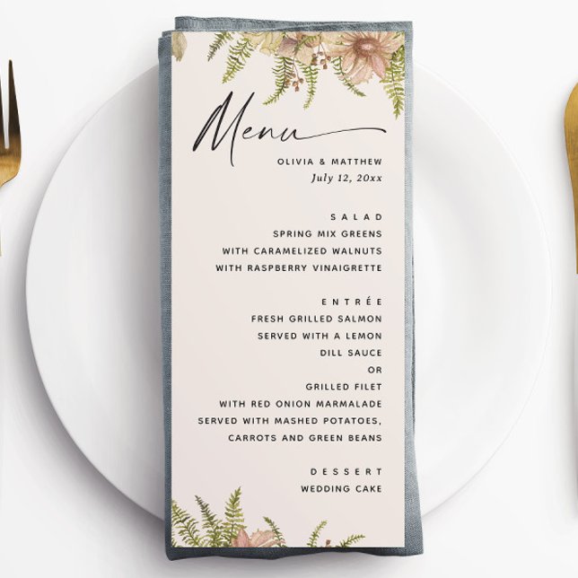 Menu Botanical Soft Warm Taupe Wedding | Fern Greenery (Criador carregado)