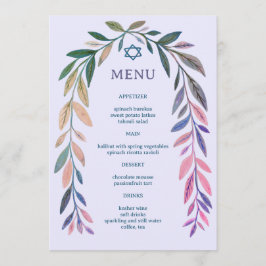 Menu Botanical Watercolor Jewish Event Bar Bat Mitzvah