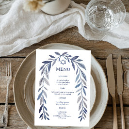 Menu Botanical Watercolor Jewish Event Bar Bat Mitzvah