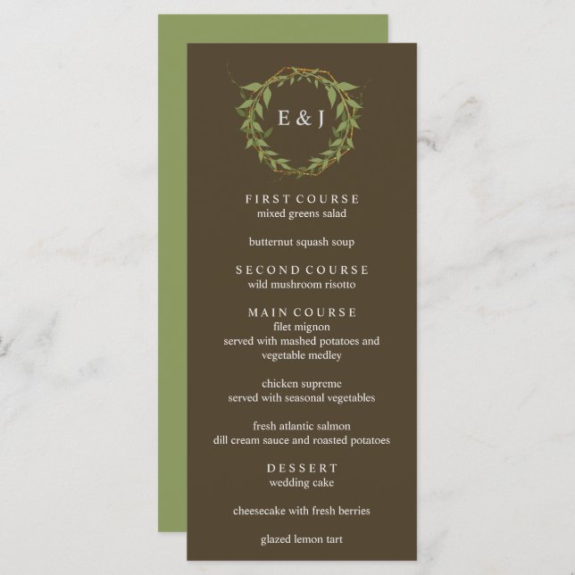 Menu Botanical Wreath Earth Tone Wedding (Frente/Verso)