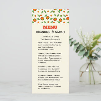 Menu Botânico Minimalista com Flor de Laranjeira