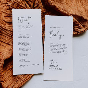 Menu Branca e Negro Moderno Obrigado e Casamento