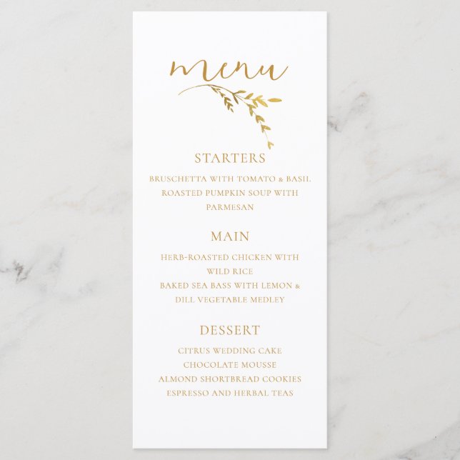 Menu Branch Minimalista White e Dourado Casamento Moder (Frente)