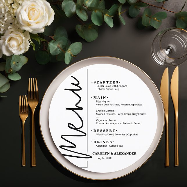 Menu Branco chic (Chic White Round Menu Cards)