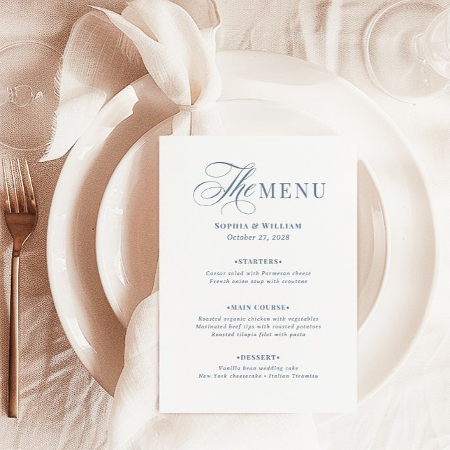 Menu Branco Elegante e Azul Empoeirado | Luxo Clássico (Criador carregado)