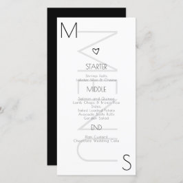 Menu Branco Negro de Casamento de Coração Monogram