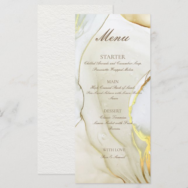 Menu Branco Plano Feito à Mão com Tinta Alcoólica  (Frente/Verso)