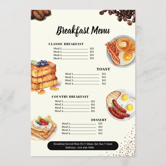 Menu Breakfast, Menu Restaurant, Marketing Café (Frente)