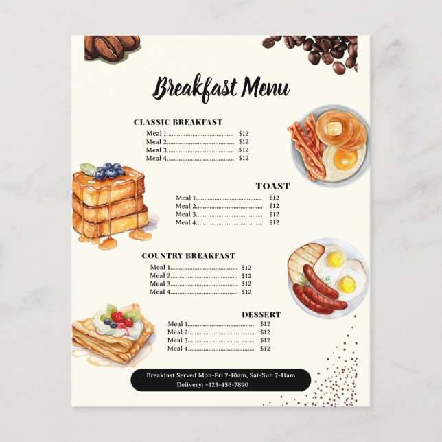 Menu Breakfast, Menu Restaurant, Marketing Café (Frente)