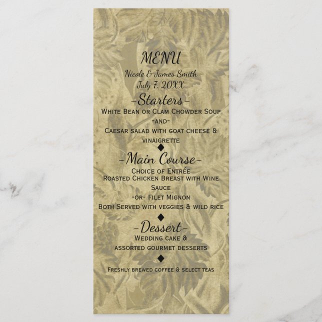 Menu Bridal Elegante de Casamento Elegante de Uvas (Frente)