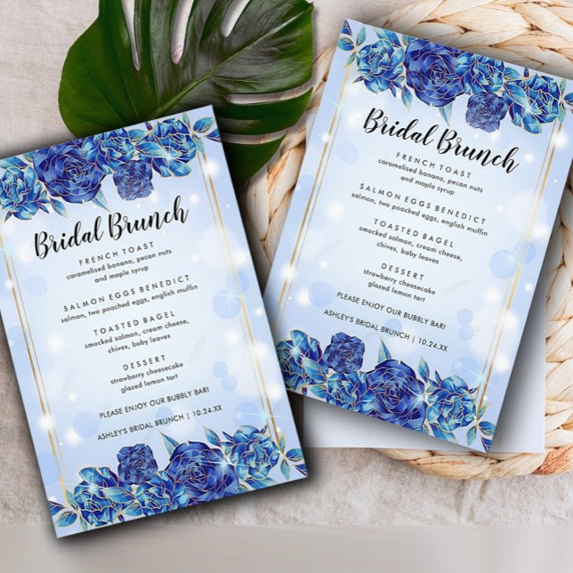 Menu Bridal Elegante de Flores Azuis (Criador carregado)