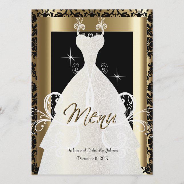 Menu Bridal no Damasco Dourado e Preto (Frente)