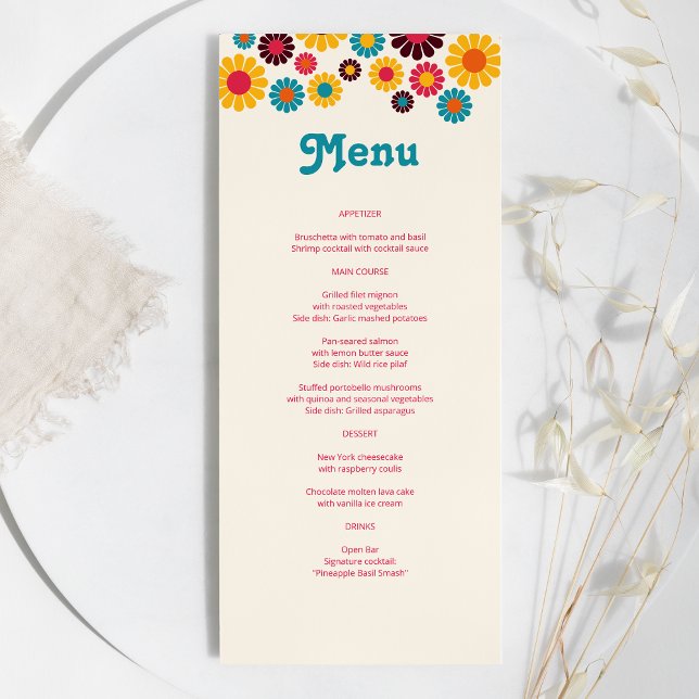 Menu Bright Colorful Retro Daisy Wedding (Criador carregado)