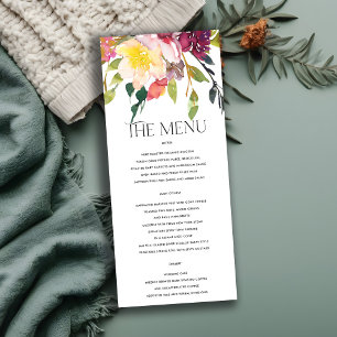 MENU BRIGHT YELLOW BLUSH BURGUNDY FLORAL WEDDING