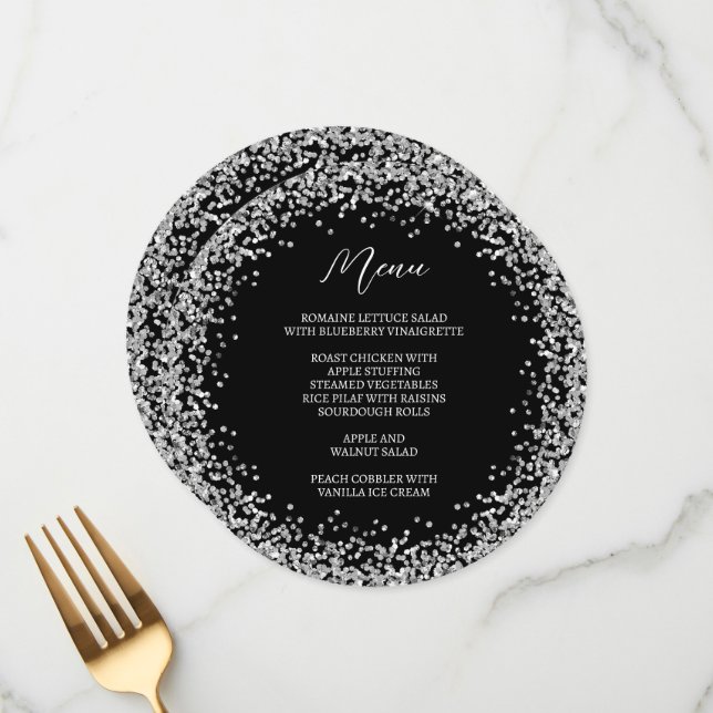 Menu Brilho Prateado Circular Preto (Frente/Verso In Situ)