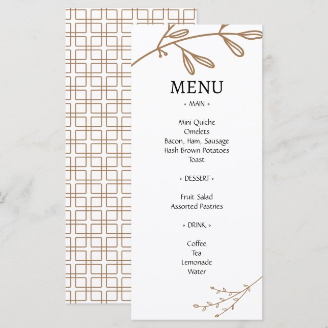 Menu Brown Classic Natural Foliage Brunch Wedch (Frente/Verso)