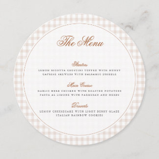 Menu Brown Gingham Teddy Bear Neutral Baby Shower Paper