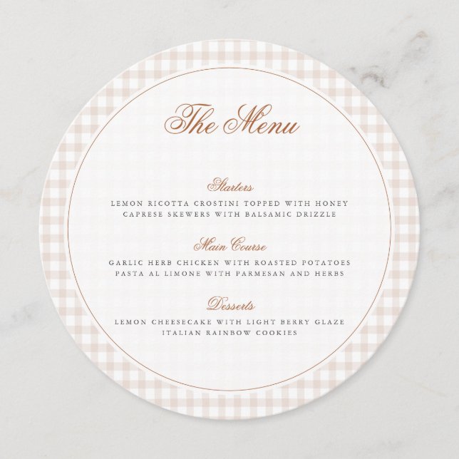 Menu Brown Gingham Teddy Bear Neutral Baby Shower Paper (Frente)