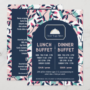 Menu Bufê de Almoço e Jantar Pink Navy Greenery