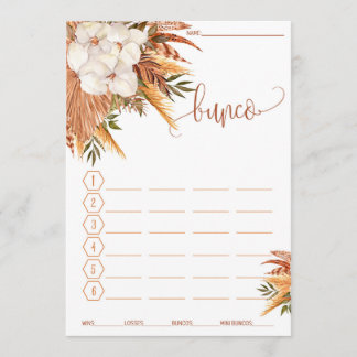 Menu Bunco Score Card Fall Floral Pampas Grass