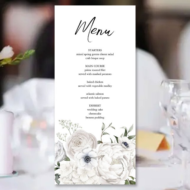 Menu Buquê Floral Branco e Preto Moderno (Criador carregado)