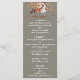 Menu Buquê Floral de Outono Cinza Cardápio de Casamento