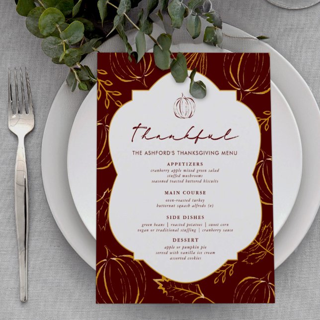 Menu Burgundy, Ação de Graças de Bombas e Folhas (Criador carregado)