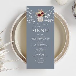 Menu Burgundy Floral Dusty Casamento Azul