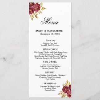 Menu Burgundy Gold Elegant Florals Modern Simple