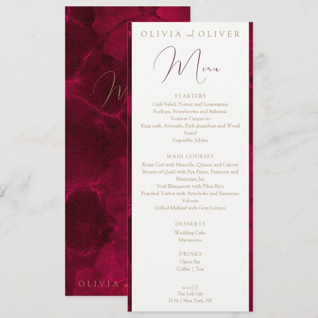Menu Burgundy Passion Wedding (Frente/Verso)