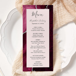 Menu Burgundy Silver Agate Blush Pink Wedding