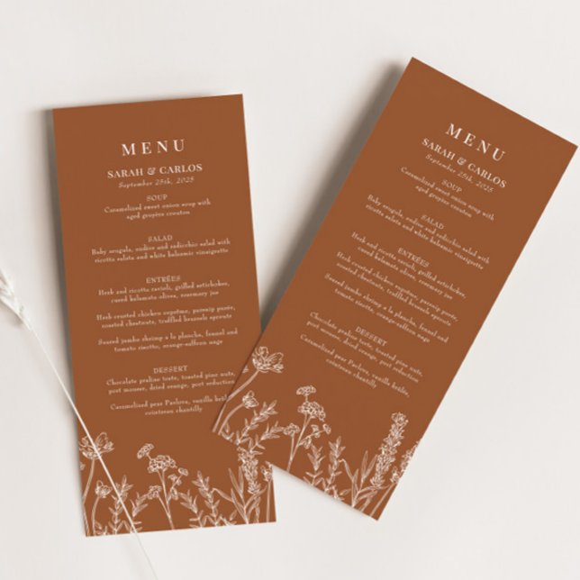 Menu Burnt Orange Boho Wildflower Wedding Reception (Criador carregado)