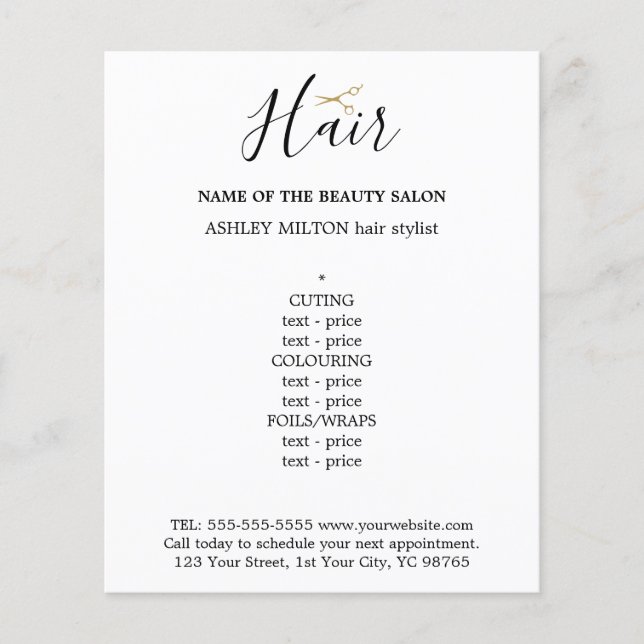 Menu Cabelo da tesoura do Ouro preto-e-branco Eleg (Frente)