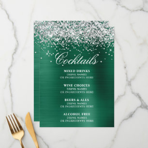 Menu Caça Verde Caçador Glitter Prata Coquetéis Bar