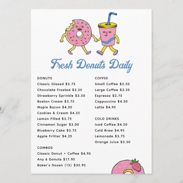 Menu Café de Café & Donut Quirky | Padaria Divertida (Frente)